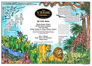 Animal Kid's Activity Restaurant Placemats with games and puzzles