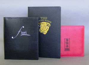 Imitation Leather Menu Covers in Italian Leather and deep grained Twilight