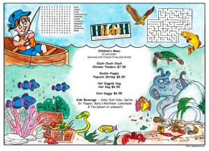 Fish'n Kid's Activity Placemats Menus for restaurants with games and puzzles