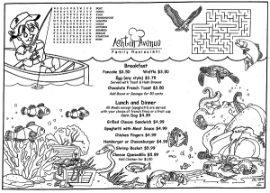 Fish'n Front Kid's Coloring Placemat Menus for Restaurants