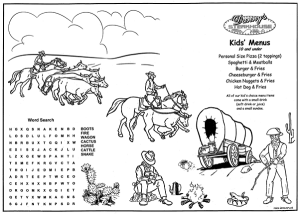 Old West Front of Kid's Coloring Placemats for restaurants