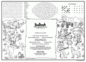 Western Kid's Placemat Menus for Restaurants