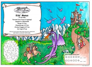 Dragon Kid's Activity Placemats menus for restaurants with games and puzzles
