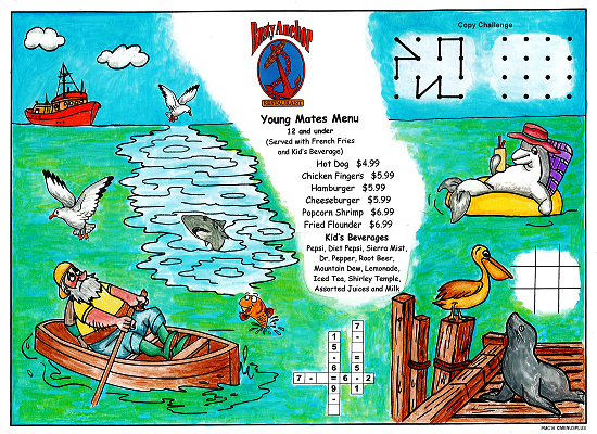 Sea Dock Kid's Activity Placemats for restaurants with games and puzzles