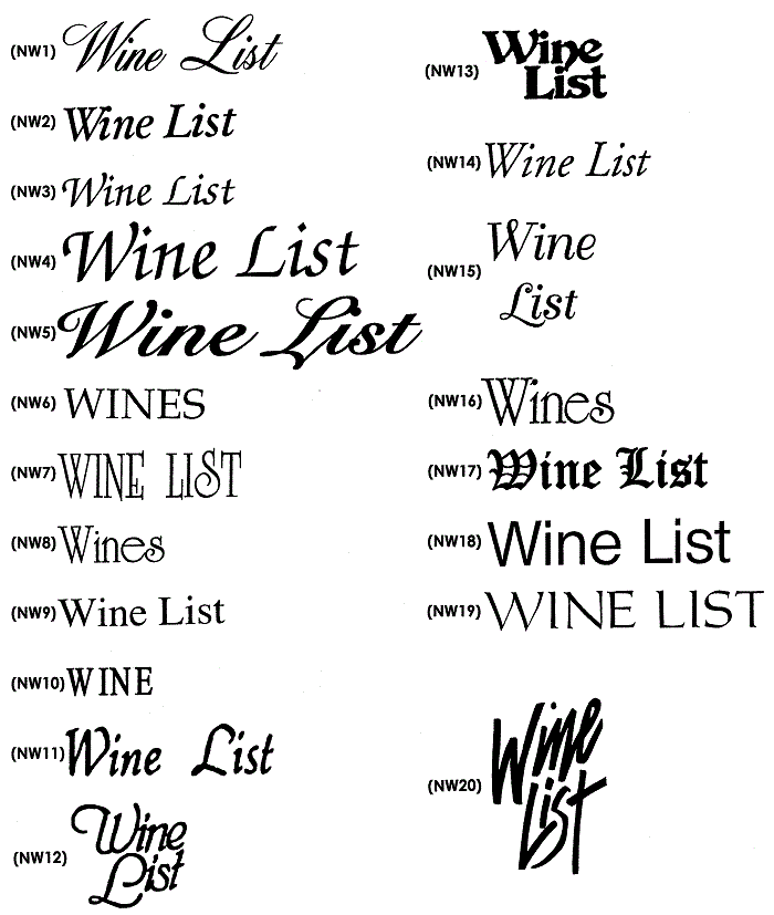 Standard Font Options for Wine List Covers