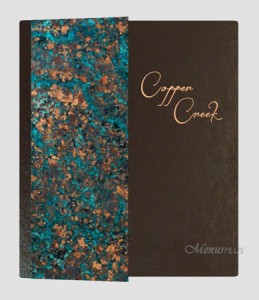 Copper Metal Custom Menu Covers, custom designed menu covers